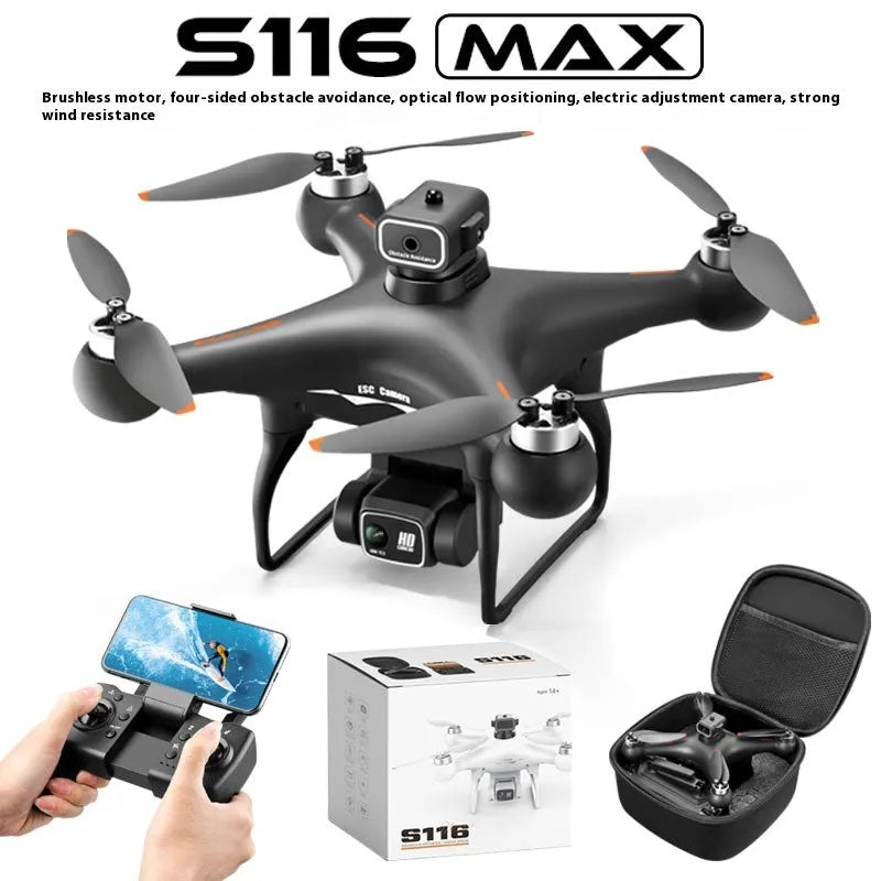 Black HD brushless UAV drone with four-side obstacle avoidance and dual cameras for aerial photography