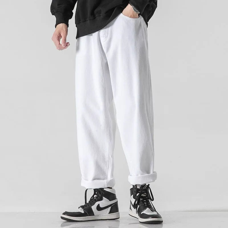Khaki retro loose straight trousers for plus size women with double-layer belt and ankle drawstring, shown flat.