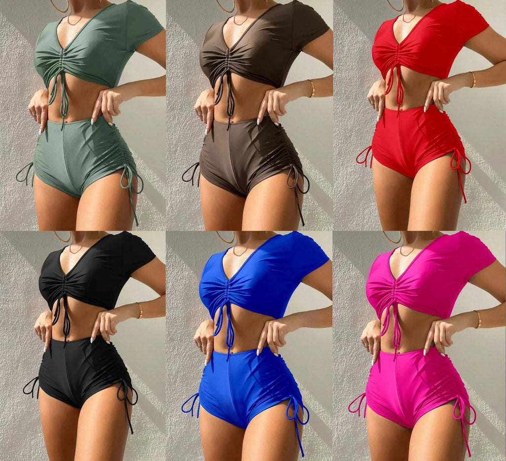 Women's lace-up bow swimsuit two-piece set in various colours
