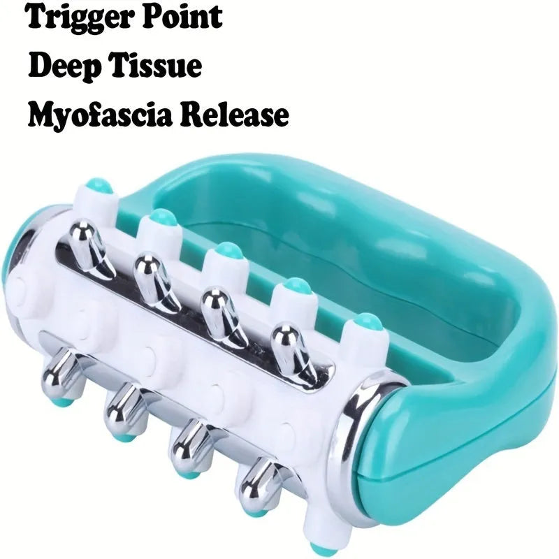 Mini plastic cellulite massager roller in blue with ergonomic grip for deep tissue massage