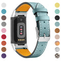 Genuine cowhide leather replacement strap for Fitbit Charge 5 and Charge 6 smart watches in multiple colours.