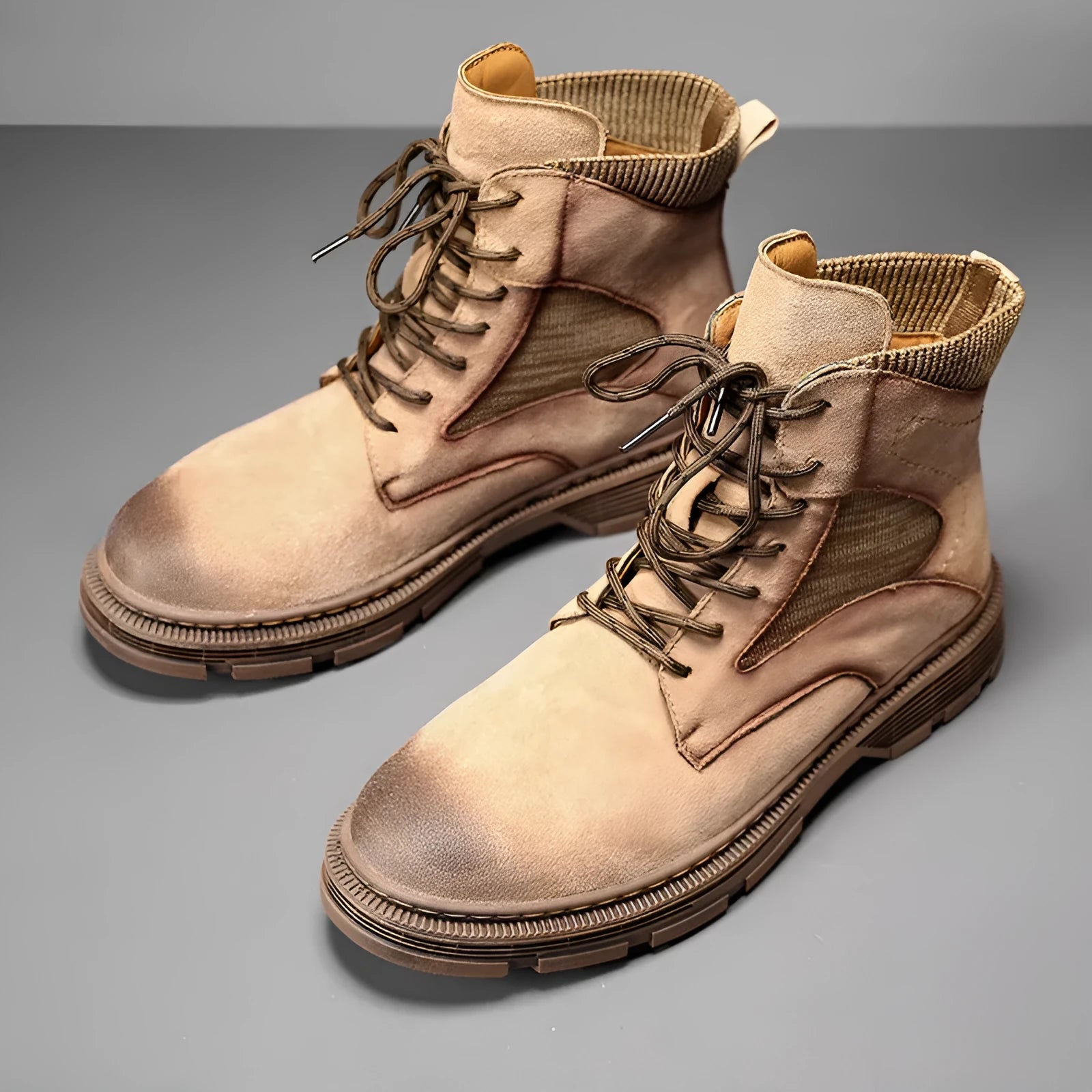 Men's vintage Martin boots in black with frosted microfiber leather upper and round toe.