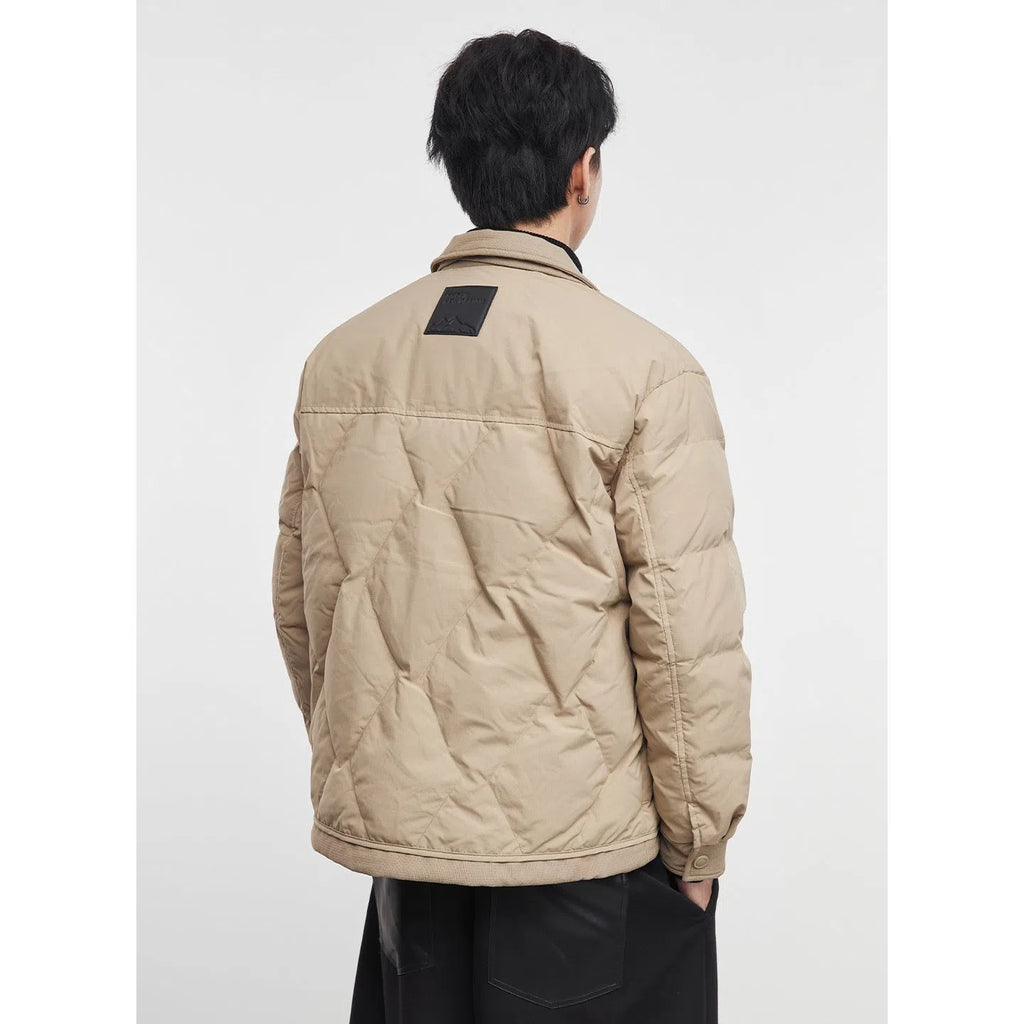 Lightweight down jacket men's loose fit urban style coat in black white duck down filling polyester shell
