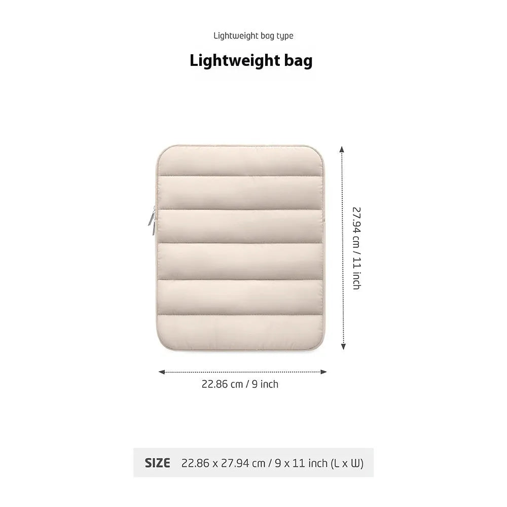 Fluffy puff bag laptop sleeve with elastic sides for 9.7-11 inch devices in black colour