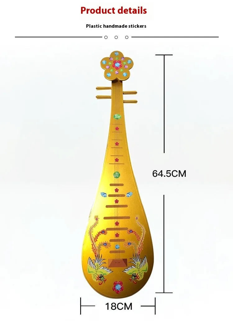 Golden Double Phoenix simulation plastic pipa prop 64.5cm with handmade stickers for Dunhuang dance