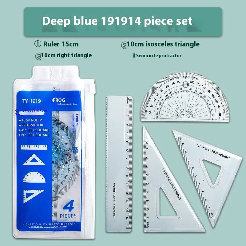 Youpai transparent acrylic ruler set with square protractor in blue colour