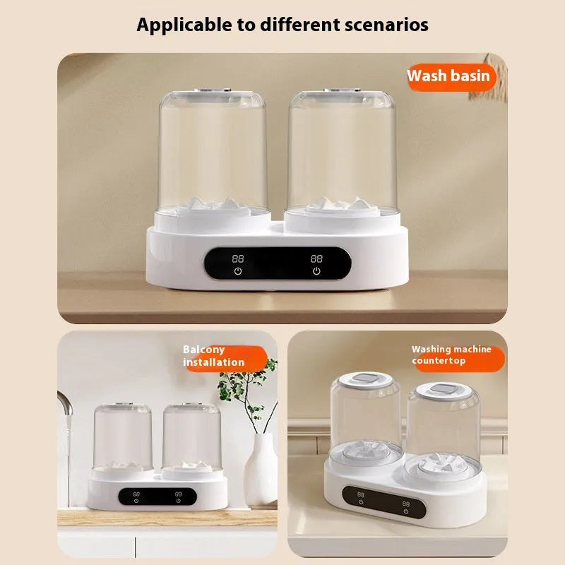 White double bucket mini underwear washing machine with USB power connection