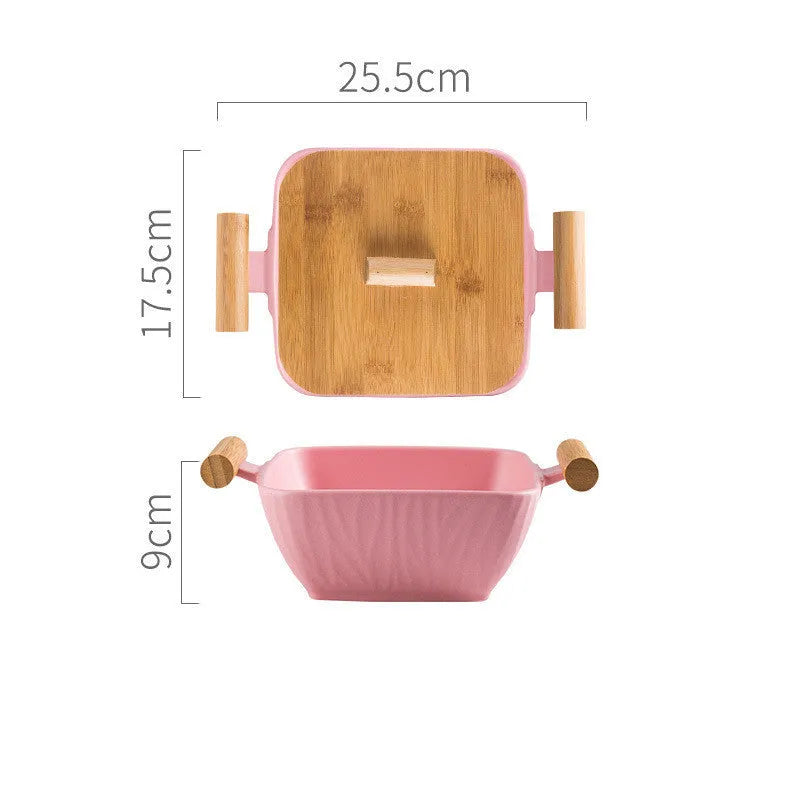 Irregular shaped porcelain ceramic bowl with lid in modern design for food service