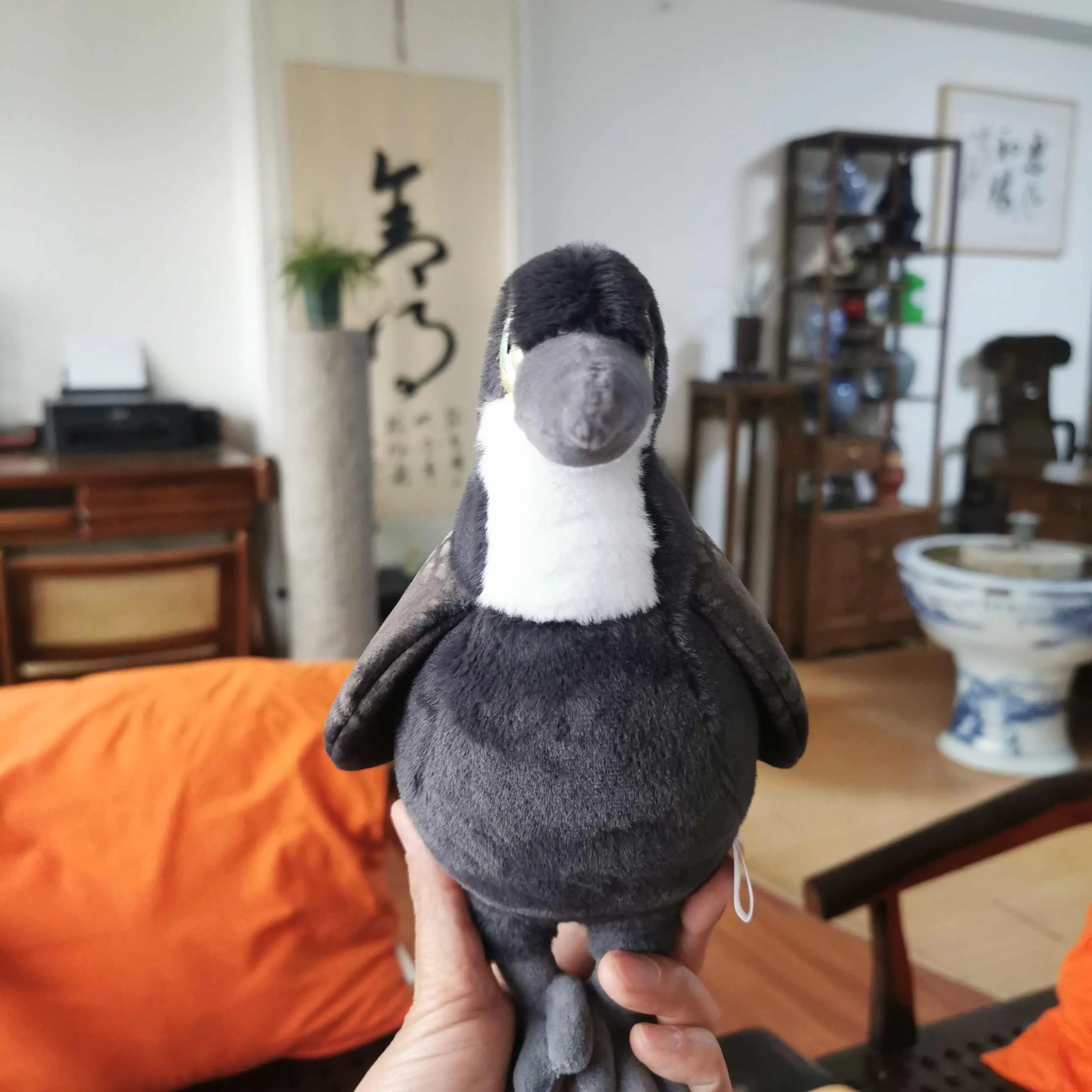Guilin Lijiang cormorant medium plush doll in black and white 27cm tall polyester filled