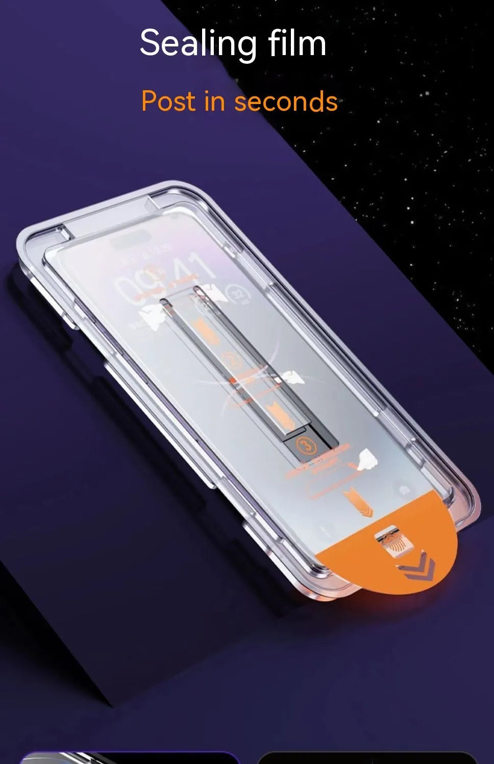 iPhone tempered glass screen protector with privacy film over earpiece, showing frosted anti-fingerprint surface.