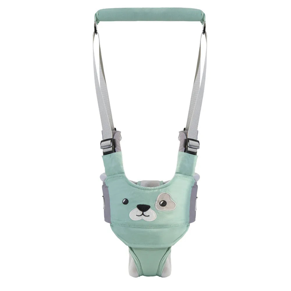 Cotton baby walking harness belt for toddlers in blue colour, showing adjustable straps and chest panel.