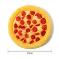 Yellow teddy bear shaped pizza dog chew toy with squeaker.