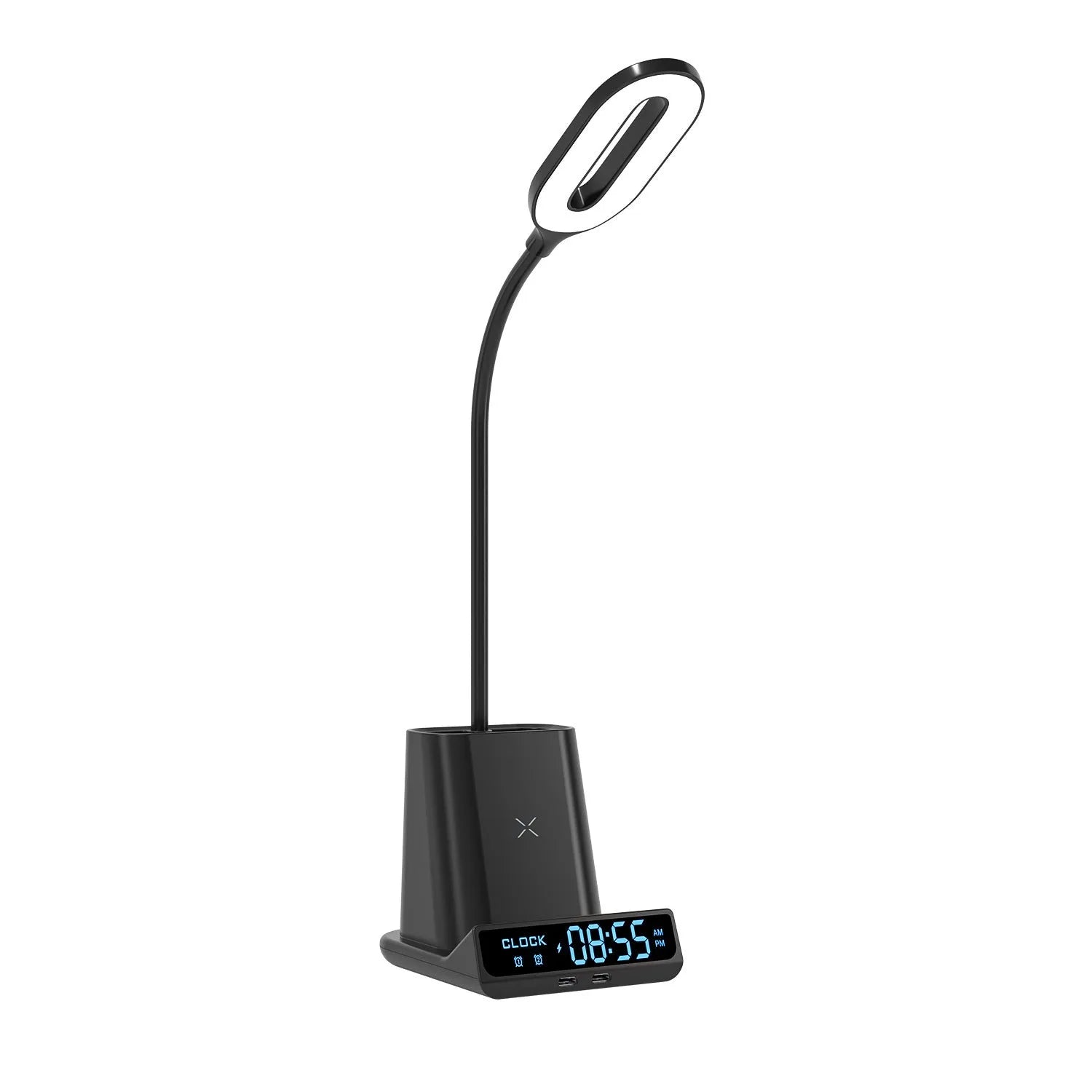 Modern wireless charging desk lamp with pen holder storage box in black and white options