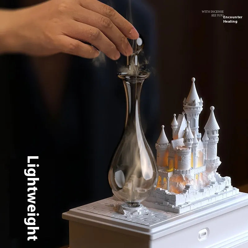 White composite gypsum Medieval castle aromatherapy machine ornament with USB charging cable