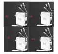 Super QI wireless power bank with built-in folding plug, shown in black and white.