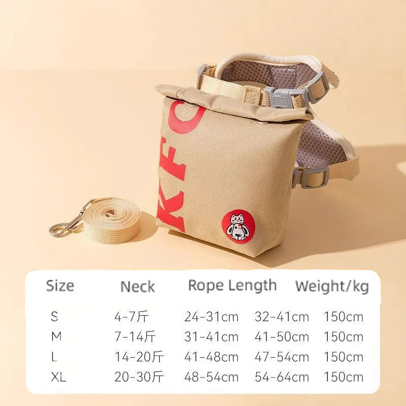 Cartoon hamburger design adjustable vest leash rope for dogs and cats with backpack compartment