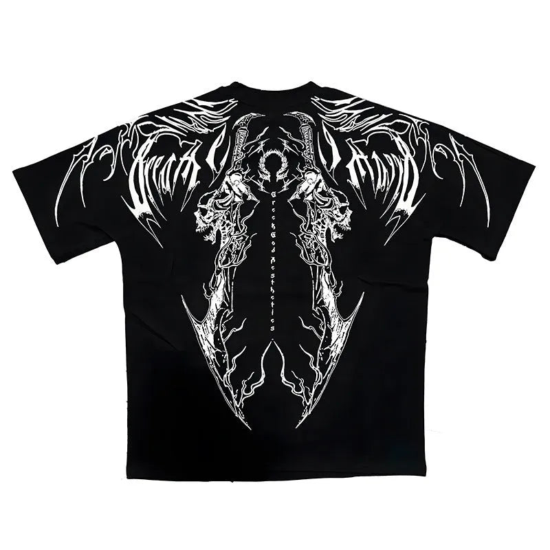 Men's dark loose fit plus size cotton short sleeve t-shirt with gilding detail.