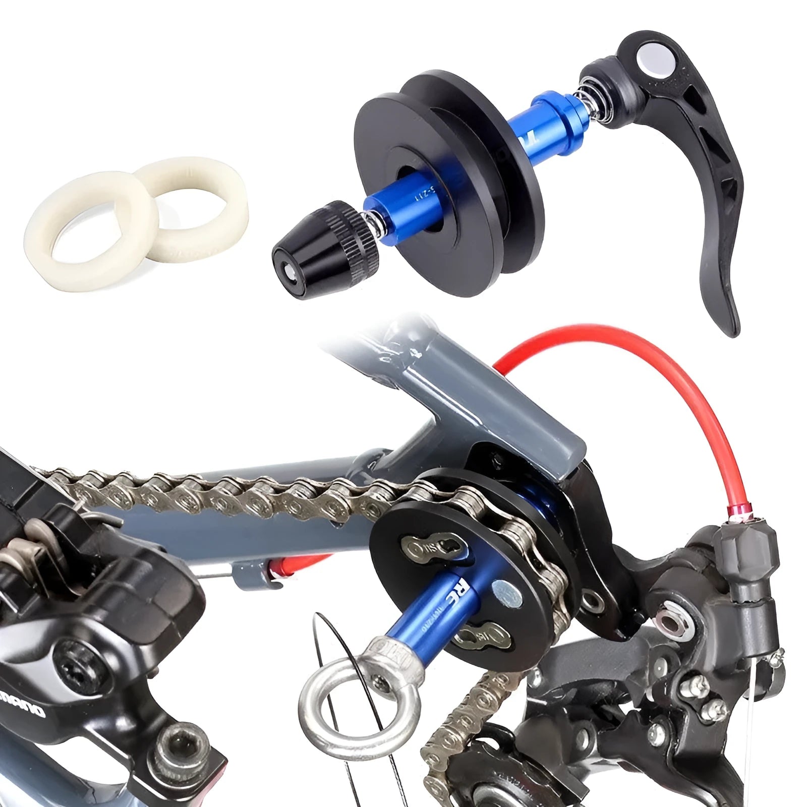 Aluminium alloy bicycle chain holder tool for washing compatible with Shimano and SRAM chains.