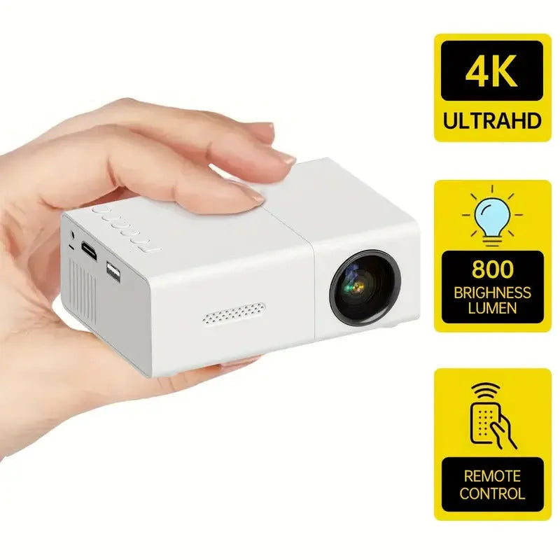 M100 mini LED projector in black or white with remote control and 100-inch projection capability