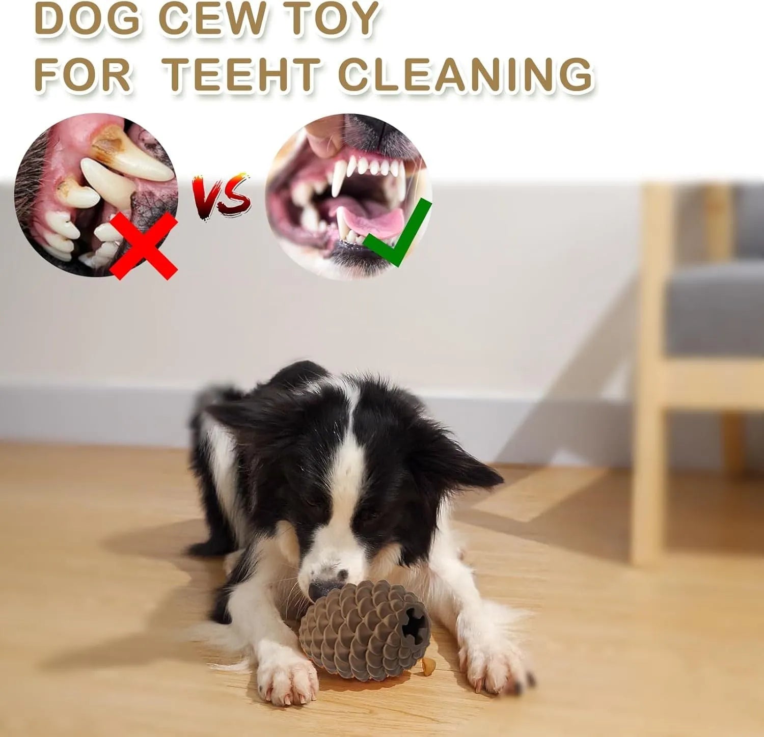 Yellow pine cone shaped dog chew toy with treat dispenser for medium and large breed dogs
