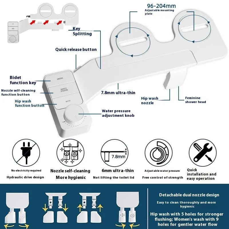 Pure white button wash butt-lifting tool with removable nozzle and split detachable design