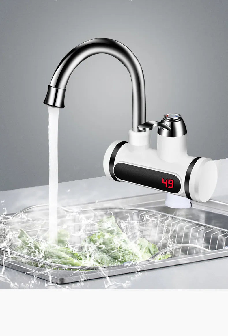 White electric kitchen water heater with digital temperature display and water separation technology