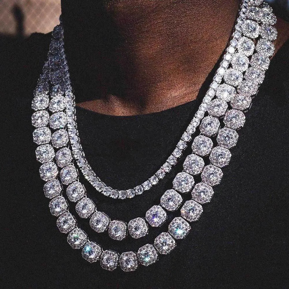 Hip hop zircon rock candy necklace gold finish on copper chain with 12mm width