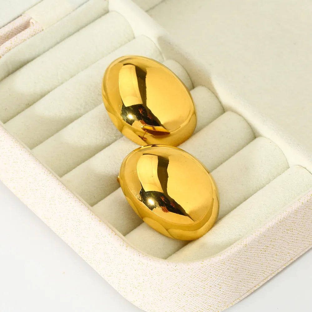 Women's geometric ear studs with stainless steel base and 18K gold electroplated glazed finish