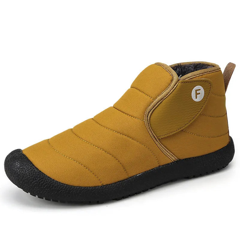 Men's waterproof snow boots with cotton upper, rubber sole, artificial plush lining in black, blue, green or yellow