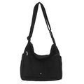 Washed canvas draping women's crossbody bag in black soft horizontal square shape