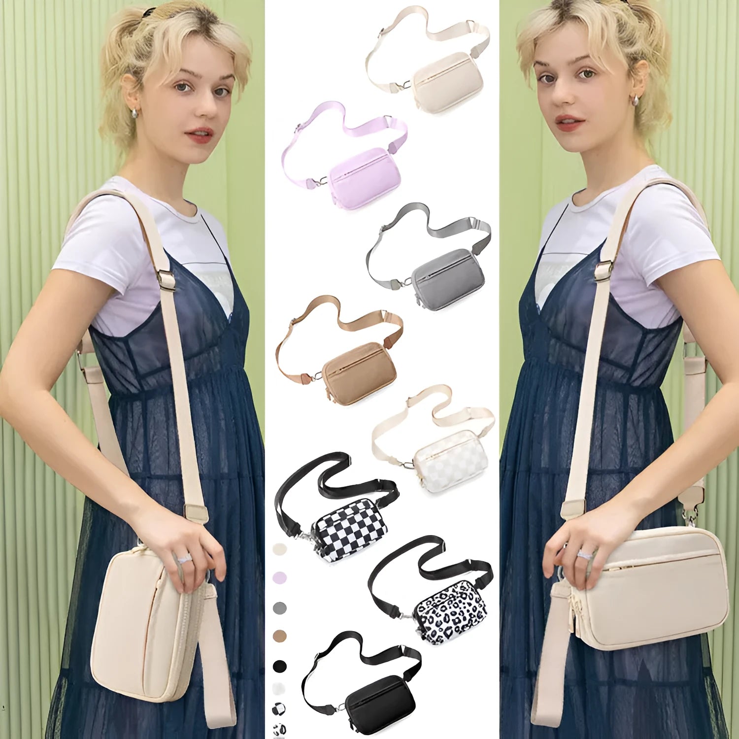 Women's crossbody bag in Oxford cloth, urban minimalist style, available in solid colours and plaid patterns