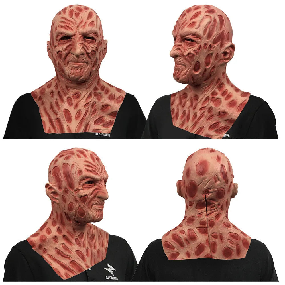 Latex horror grimace mask and gloves set in skin colour for Halloween