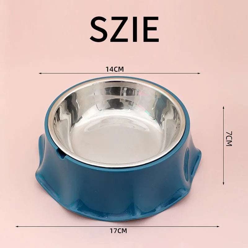 Non-slip stainless steel cat and dog feeding bowl with rubber bottom in blue colour