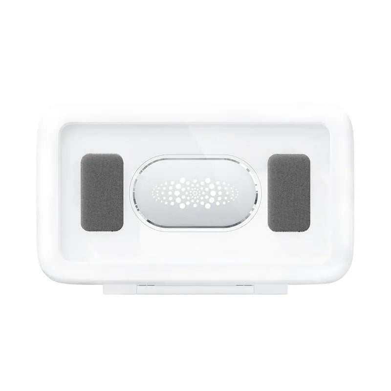 Waterproof shower phone case with touch screen mounted on bathroom tile holding mobile phone