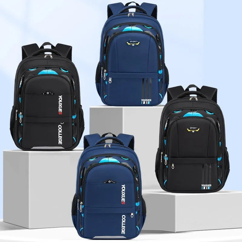 Simple waterproof multi-compartment Oxford cloth backpack in printed-11-large-royal blue for primary school use
