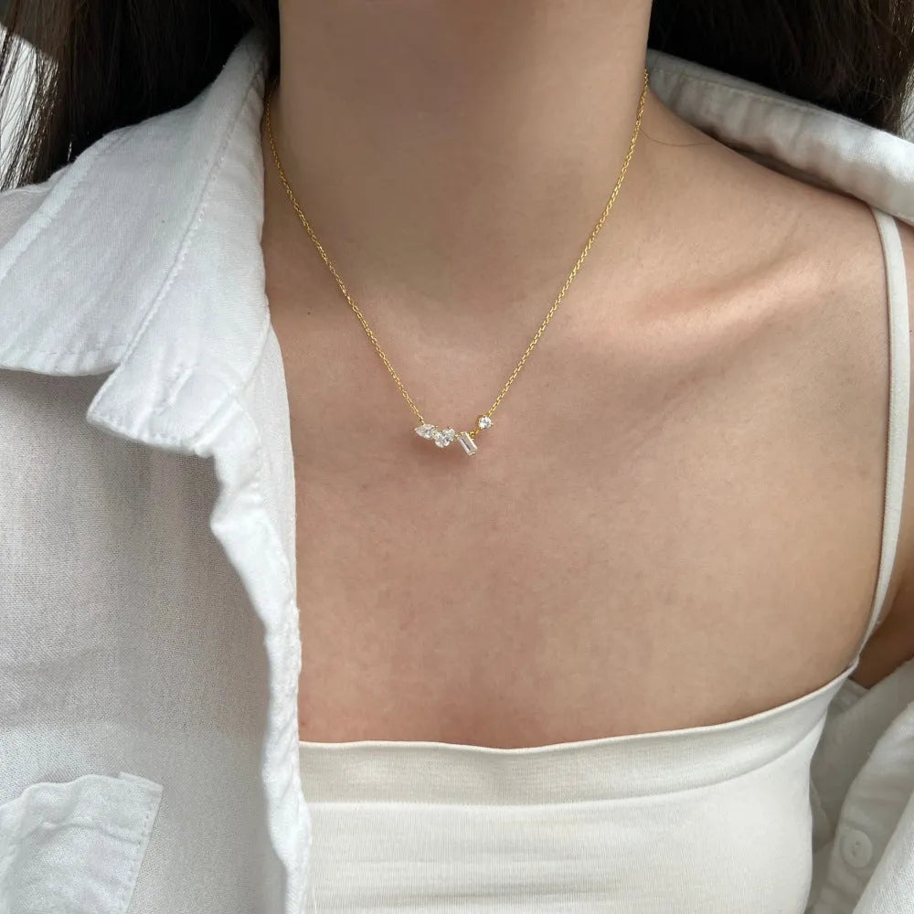 925 silver geometric zircon necklace for women electroplated finish white gold all-match pendant