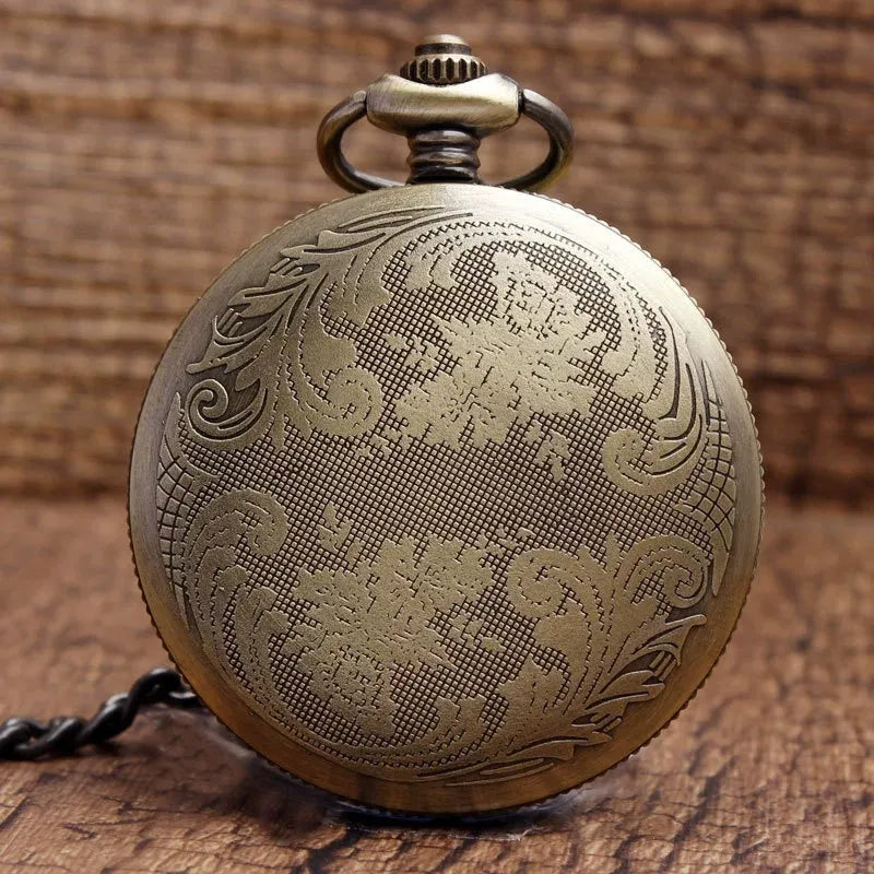 Classical retro ceramic pocket watch in bronze skull finish on a 37.5cm chain