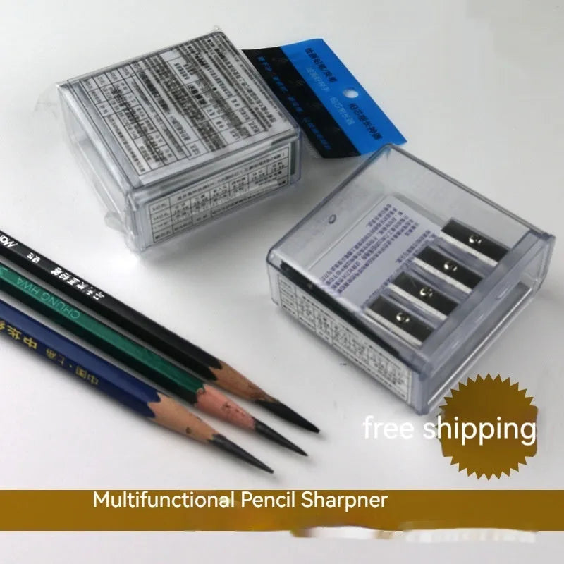 Geometric four-hole pencil sharpener with replaceable blades and screwdriver