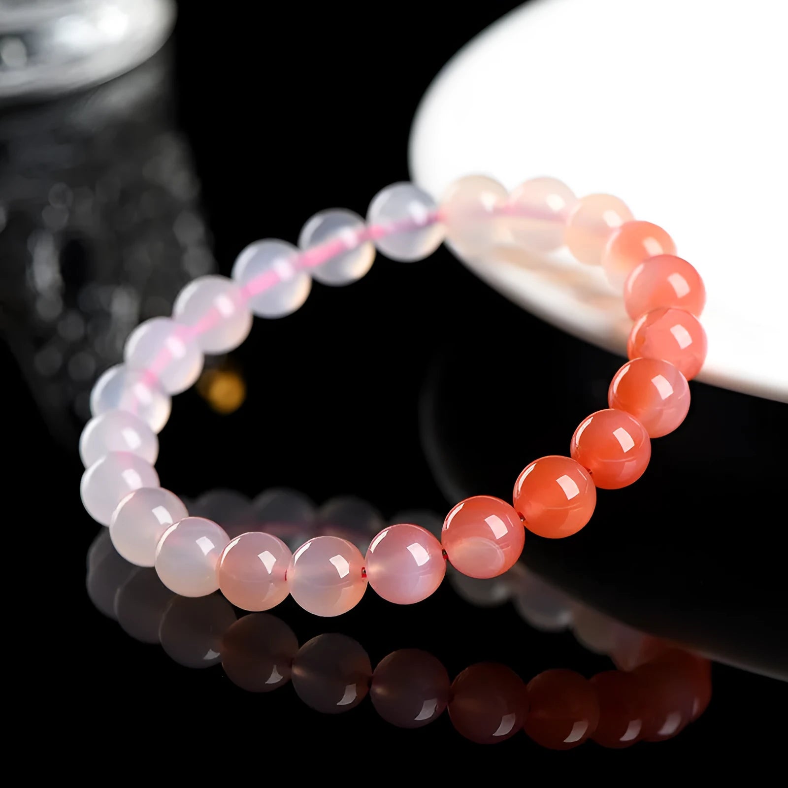 Natural Gradient Yanyuan Agate Bracelet showing geometric beads in a soft gradient salt source colour.