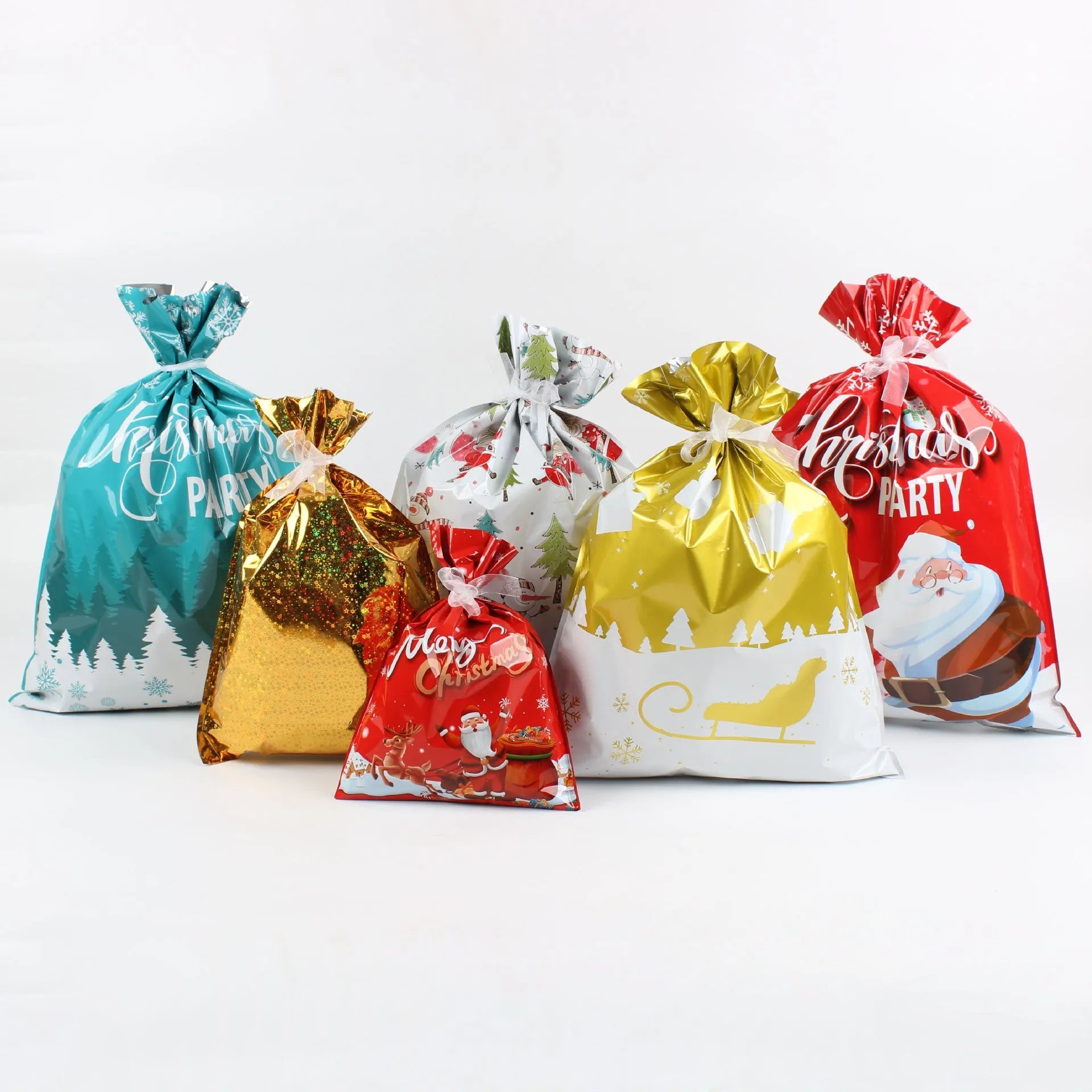 Christmas gift tying packing machine bag OPP aluminium PE 24x32cm sky blue design on white background