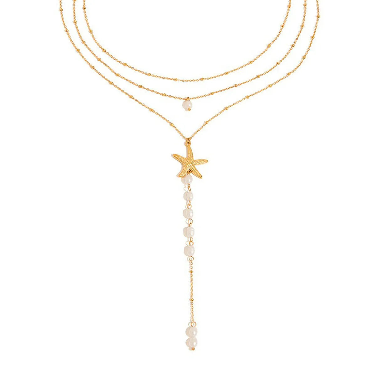 European American pearls necklace titanium steel twin starfish pendant 18K gold stainless steel chain
