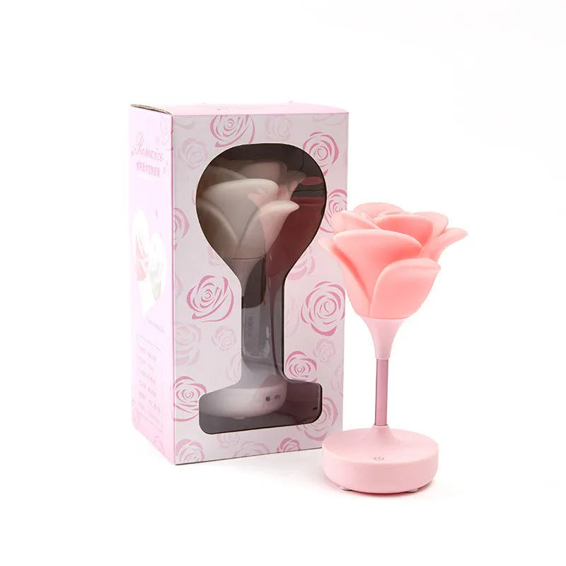 Touch rose USB night light in pink silicone with three dimming modes