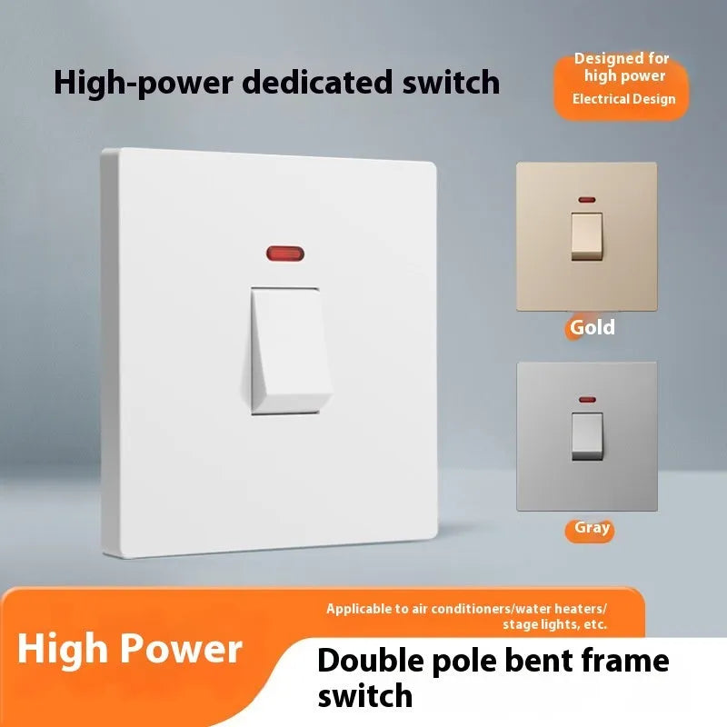 High current 3P switch with illuminated panel for water heaters and air conditioners in gold, grey or white