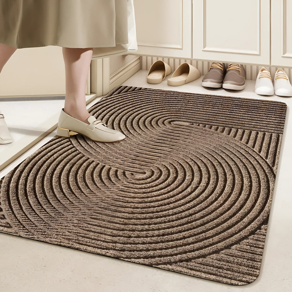 Green diatom oil entrance mat with wire ring frame measuring 60x90cm featuring alien shape and cartoon anime pattern