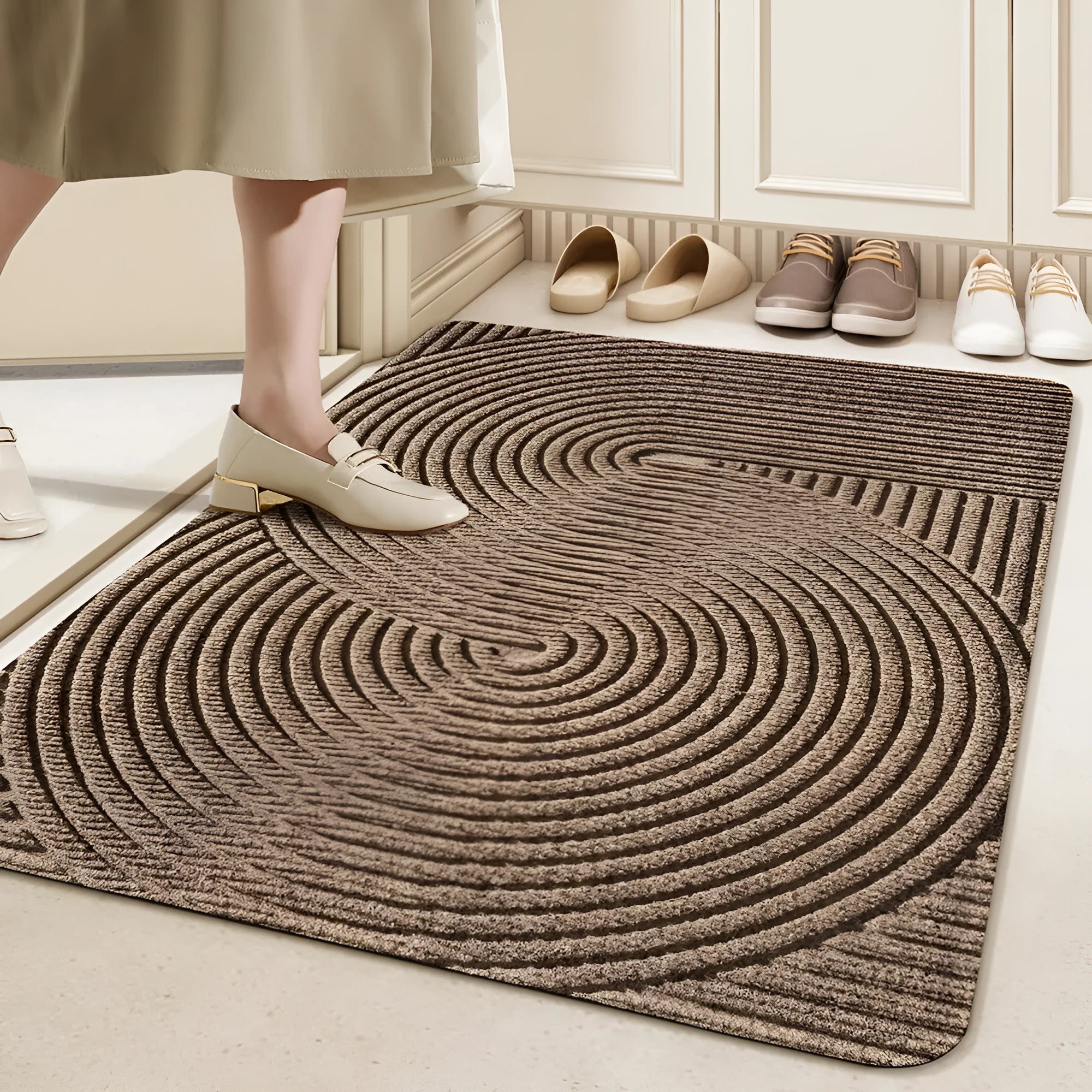 Green diatom oil entrance mat with wire ring frame measuring 60x90cm featuring alien shape and cartoon anime pattern