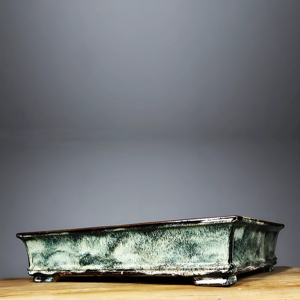 Rectangular glazed ceramic bonsai basin flower pot classical tree pile display dark Jun glaze size option