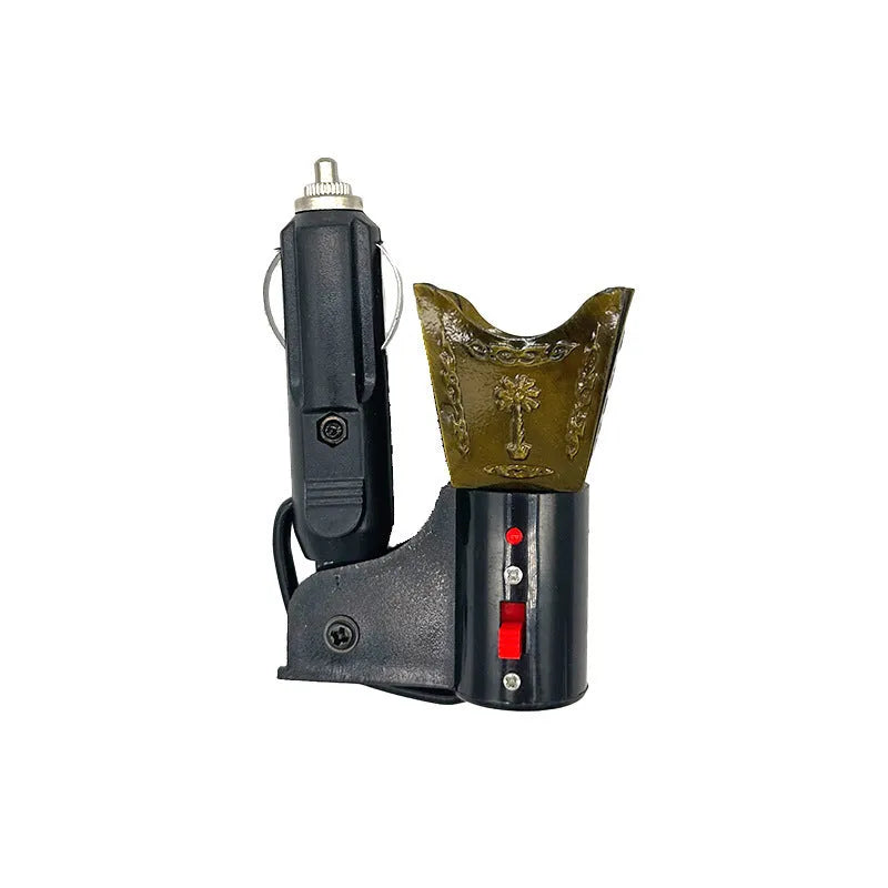 Classical style iron incense burner with electroplated finish and 12V car adapter.