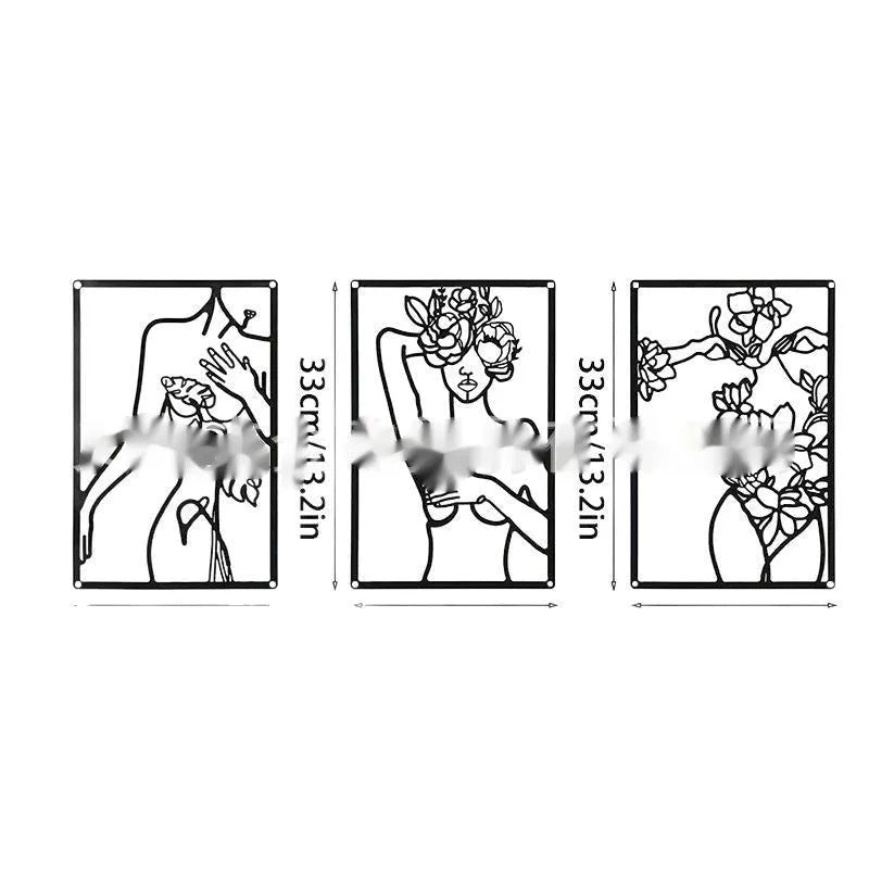 Black metal silhouette wall hanging decoration with female line design for home living room