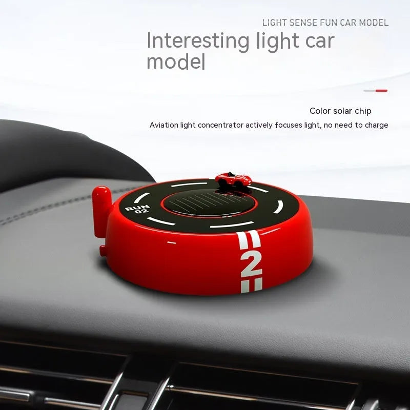 Round car-shaped solar aromatherapy decoration for vehicle interiors in choice of colours