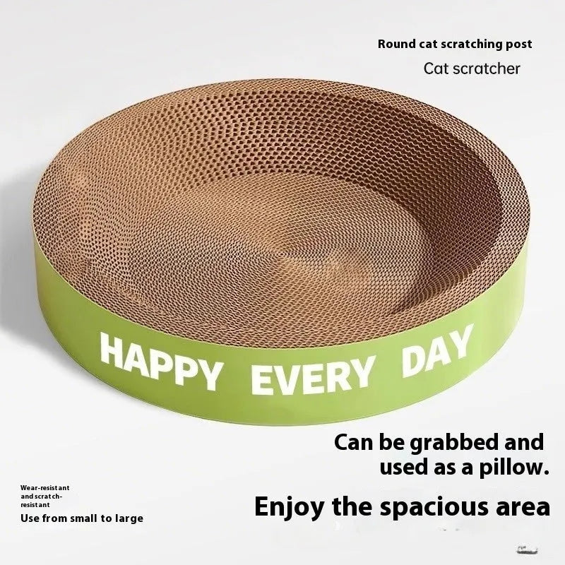 Green round cat nest bed with integrated sisal scratching surface, measuring 50cm wide.